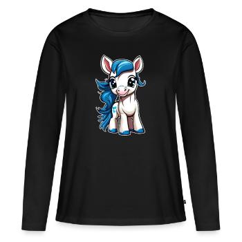 Poney souriant mignon - T-shirt manches longues Premium bio Femme - noir - Devant - Julia (174cm)