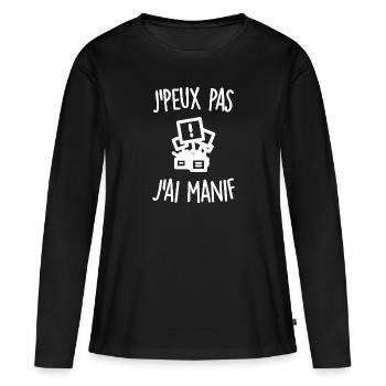 J'peux pas j'ai manif - T-shirt manches longues Premium bio Femme - noir - Devant - Julia (174cm)