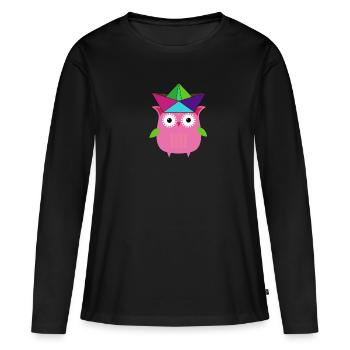 hibou, botte, chapeau en papier, coloré, illustration, rose - T-shirt manches longues Premium bio Femme - noir - Devant - Julia (174cm)