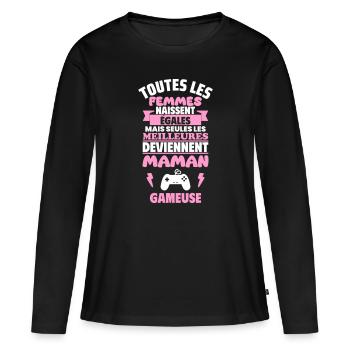 Cadeau Fête des Mères, Maman Gameuse,Geek,gaming - T-shirt manches longues Premium bio Femme - noir - Devant - Julia (174cm)