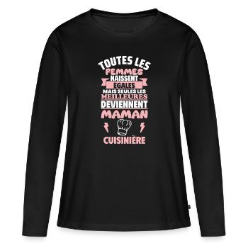 Cadeau Fête des Mères - Maman Cuisinière,cuisine - T-shirt manches longues Premium bio Femme - noir - Devant - Julia (174cm)