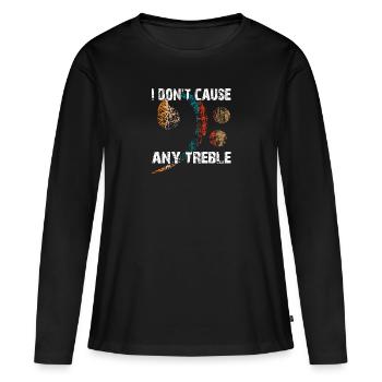 Basse et pas d’aigus - clé de basse avec dicton - T-shirt manches longues Premium bio Femme - noir - Devant - Julia (174cm)