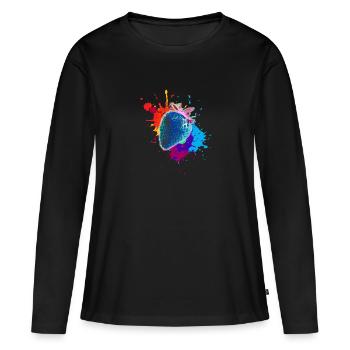 pop-art,erdbeere,farbklecks, splash - Frauen Premium Bio Langarmshirt - Schwarz - Vorne - Julia (174cm)