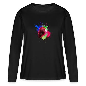 Pop Art, Fraise, Splash of Color, Splash - T-shirt manches longues Premium bio Femme - noir - Devant - Julia (174cm)