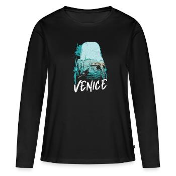 Venise et ses Gondoles: Illustration Élégante - T-shirt manches longues Premium bio Femme - noir - Devant - Julia (174cm)