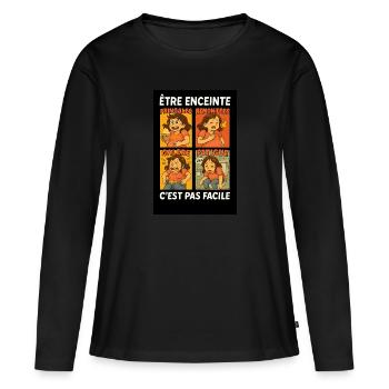 Être enceinte c'est pas facile! - T-shirt manches longues Premium bio Femme - noir - Devant - Julia (174cm)
