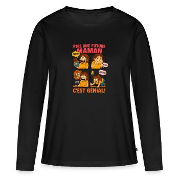 Être une future maman c'est génial ! - T-shirt manches longues Premium bio Femme - noir - Devant - Julia (174cm)