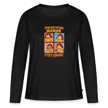 Être une future maman c'est super! - T-shirt manches longues Premium bio Femme - noir - Devant - Julia (174cm)