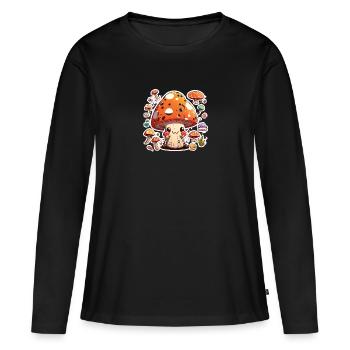 Drôle de champignon de dessin animé - T-shirt manches longues Premium bio Femme - noir - Devant - Julia (174cm)