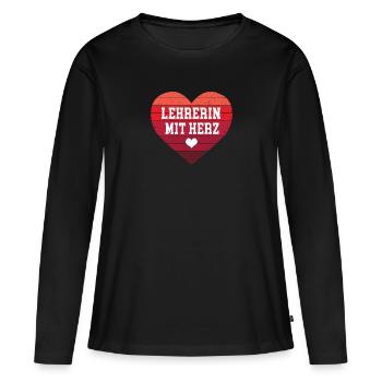 Lehrerin Mit Herz Beste Lehrerinnen Lieblinglehrer - Frauen Premium Bio Langarmshirt - Schwarz - Vorne - Julia (174cm)