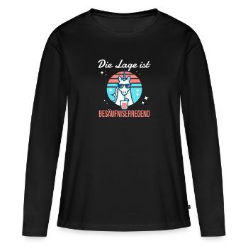 lustiger Einhorn Spruch zum Feiern und Party - Frauen Premium Bio Langarmshirt - Schwarz - Vorne - Julia (174cm)