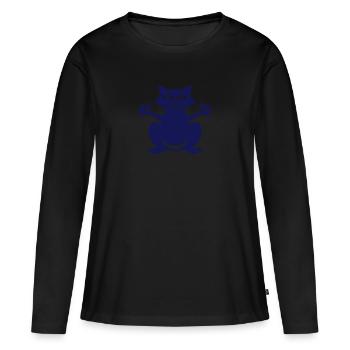 chat salut main tete minou - T-shirt manches longues Premium bio Femme - noir - Devant - Julia (174cm)