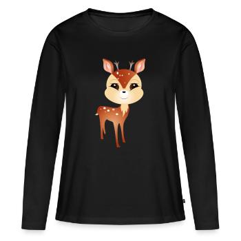 niedlicher kleiner Rehbock mit großem Geweih - Frauen Premium Bio Langarmshirt - Schwarz - Vorne - Julia (174cm)