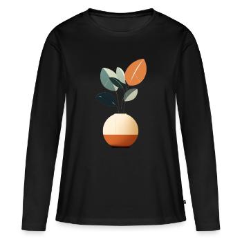 Minimalistische Blumen - Frauen Premium Bio Langarmshirt - Schwarz - Vorne - Julia (174cm)