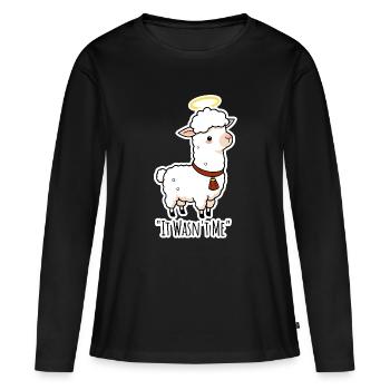 Unschulds Lamm äh Lama? Hä? Lama ist unschuldig! - Frauen Premium Bio Langarmshirt - Schwarz - Vorne - Julia (174cm)