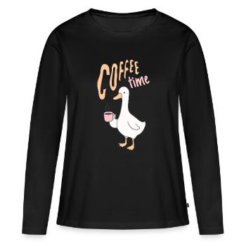Kaffeezeit mit Ente in Pastellfarben - Frauen Premium Bio Langarmshirt - Schwarz - Vorne - Julia (174cm)