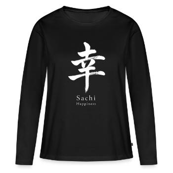 Japanese Calligraphy Sachi Happiness Kanji Japan  - Women's Premium Organic Long Sleeve Shirt - black - Front - Julia (174cm)