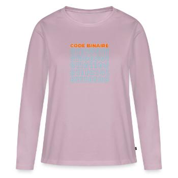 Code binaire - T-shirt manches longues Premium bio Femme - rose poudré - Devant - Julia (174cm)
