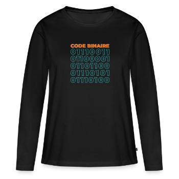 Code binaire - T-shirt manches longues Premium bio Femme - noir - Devant - Julia (174cm)