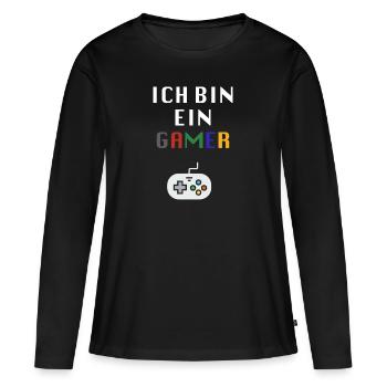 Je suis un joueur - T-shirt manches longues Premium bio Femme - noir - Devant - Julia (174cm)