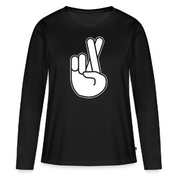 Gekreuzte Finger - nichts versprechen - Frauen Premium Bio Langarmshirt - Schwarz - Vorne - Julia (174cm)