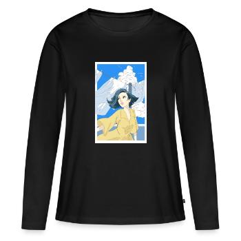Femme avec robe jaune - T-shirt manches longues Premium bio Femme - noir - Devant - Julia (174cm)