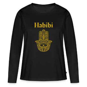 Habibi. Main d’or de Fatima - T-shirt manches longues Premium bio Femme - noir - Devant - Julia (174cm)