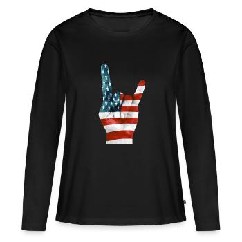 Drapeau américain sur une main Rock'n'Roll - T-shirt manches longues Premium bio Femme - noir - Devant - Julia (174cm)