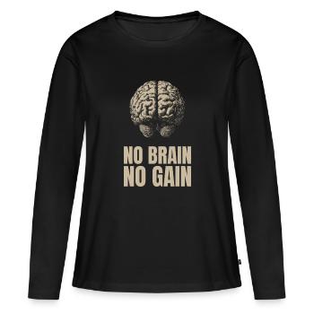 No Brain No Gain - T-shirt manches longues Premium bio Femme - noir - Devant - Julia (174cm)