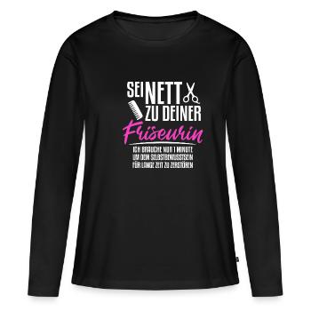Coiffeuse sort drôle - T-shirt manches longues Premium bio Femme - noir - Devant - Julia (174cm)