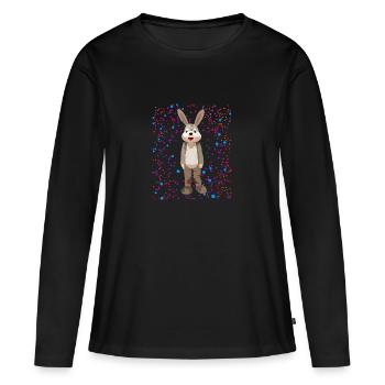 Un lapin avec un fond de points colorés cool - T-shirt manches longues Premium bio Femme - noir - Devant - Julia (174cm)