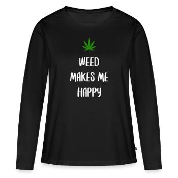l’herbe me rend heureux cannabis marijuana - T-shirt manches longues Premium bio Femme - noir - Devant - Julia (174cm)