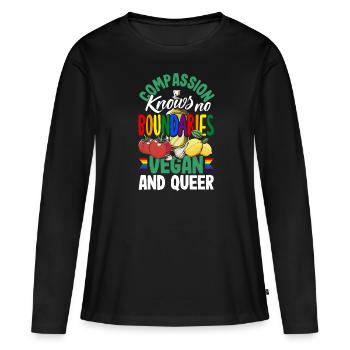La compassion ne connaît pas de frontières - végétalienne et queer - T-shirt manches longues Premium bio Femme - noir - Devant - Julia (174cm)