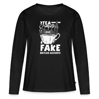 Tea Crumpets et faux accents britanniques - T-shirt manches longues Premium bio Femme - noir - Devant - Julia (174cm)