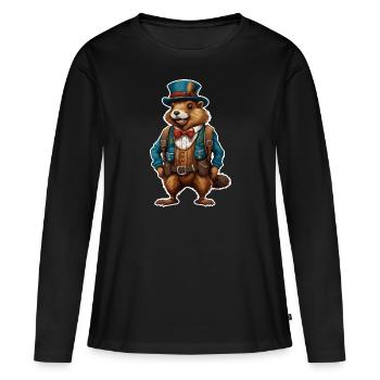 Lederhosen / Animal / Traditional costume / Tradition / Beaver - Women's Premium Organic Long Sleeve Shirt - black - Front - Julia (174cm)