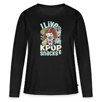 Motif coréen à la mode pour les fans de K-pop idée cadeau - T-shirt manches longues Premium bio Femme - noir - Devant - Julia (174cm)