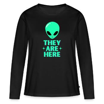 Tête d’extraterrestre Ils sont là - T-shirt manches longues Premium bio Femme - noir - Devant - Julia (174cm)