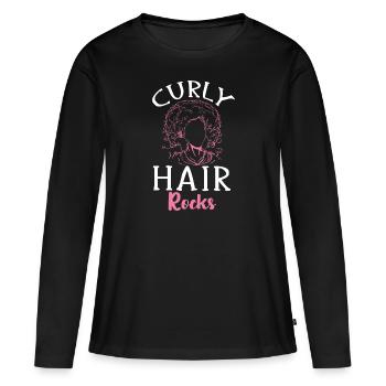 Cheveux bouclés Boucles afro Cheveux naturels - T-shirt manches longues Premium bio Femme - noir - Devant - Julia (174cm)