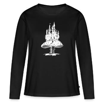 Märchenschloss auf einem riesigen Fliegenpilz - Frauen Premium Bio Langarmshirt - Schwarz - Vorne - Julia (174cm)