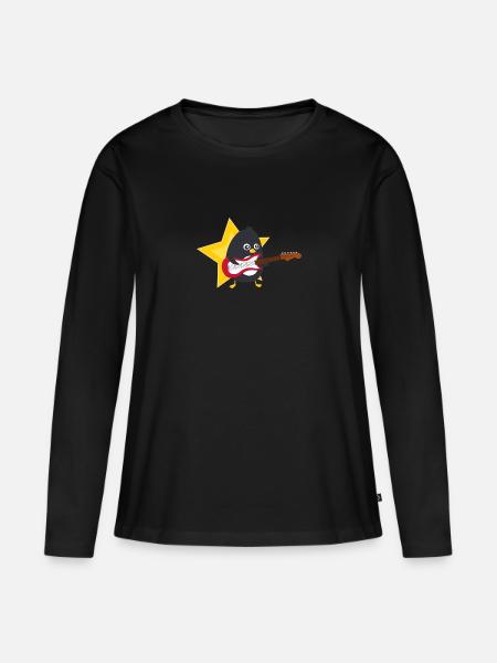 Penguin Spiel guitare - Frauen Premium Bio Langarmshirt - Schwarz
