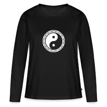 Yin Yang Lotus, symbole chinois, Tao, Art martiaux - T-shirt manches longues Premium bio Femme - noir - Devant - Julia (174cm)