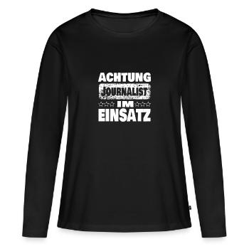 Achtung Journalist im Einsatz - Frauen Premium Bio Langarmshirt - Schwarz - Vorne - Julia (174cm)