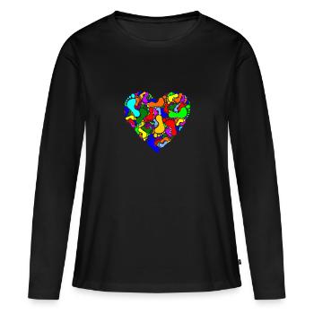 Herz mit Fußabdrücken - Frauen Premium Bio Langarmshirt - Schwarz - Vorne - Julia (174cm)