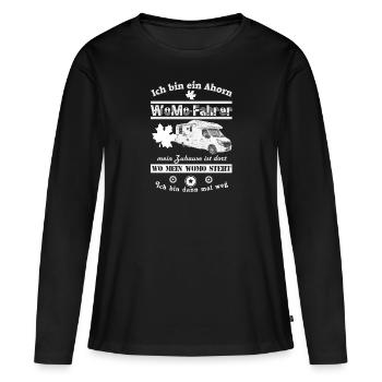 WoMo1019 - Ich bin ein AHORN WoMo-Fahrer - Frauen Premium Bio Langarmshirt - Schwarz - Vorne - Julia (174cm)