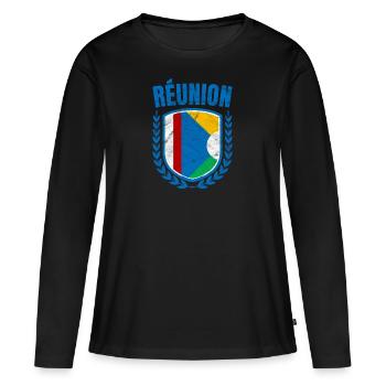 Réunion - T-shirt manches longues Premium bio Femme - noir - Devant - Julia (174cm)