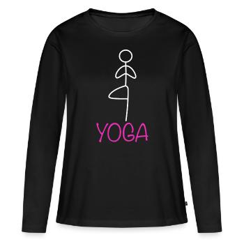 Exercice de yoga - T-shirt manches longues Premium bio Femme - noir - Devant - Julia (174cm)