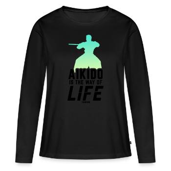 Aïkido Combat à l’épée Japon - T-shirt manches longues Premium bio Femme - noir - Devant - Julia (174cm)