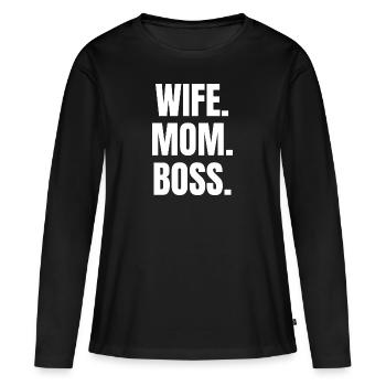 WIFE MOM BOSS - T-shirt manches longues Premium bio Femme - noir - Devant - Julia (174cm)