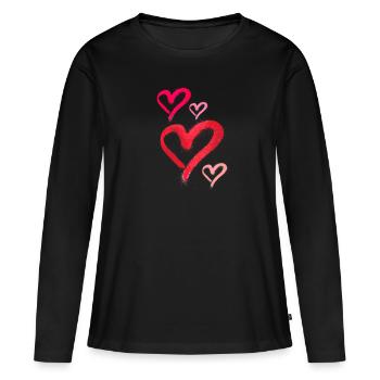 spray paint,spray,herzen,graffiti,rot,pink - Frauen Premium Bio Langarmshirt - Schwarz - Vorne - Julia (174cm)