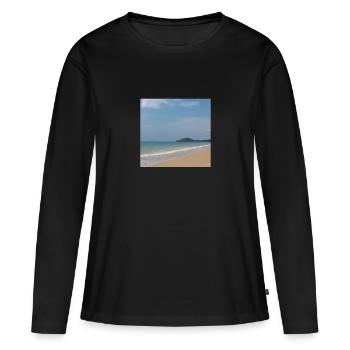 Plage avec mer et ciel bleu - T-shirt manches longues Premium bio Femme - noir - Devant - Julia (174cm)